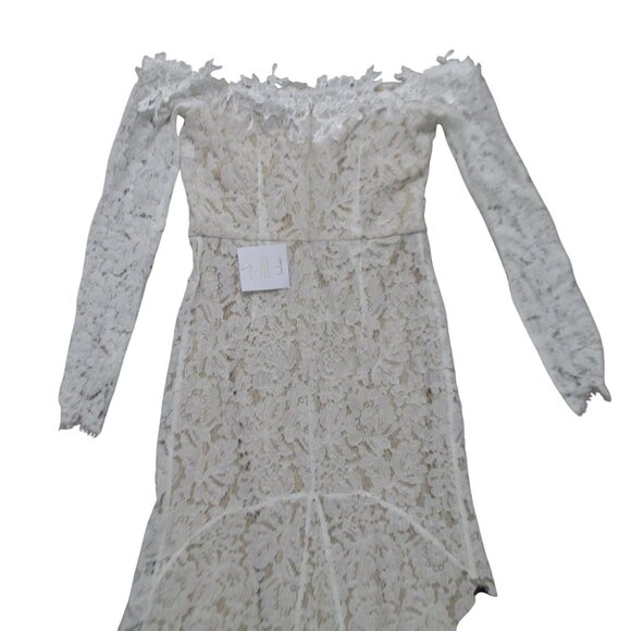LULU'S White Stretch Lace Maxi Dress Size S-M Off Shoulder Long Sleeve Wedding - Picture 5 of 14